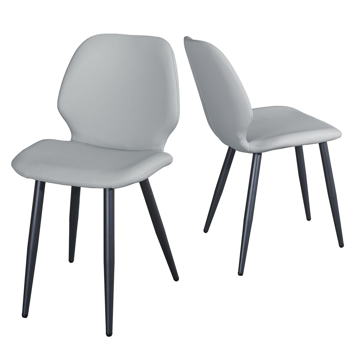 Light Grey Leather Dining Chair With Metal Legs, Shell Shape Upholstered Chair Set Of 2 For Kitchen, Restaurant, Living, Meeting Room_maomaolike.com
