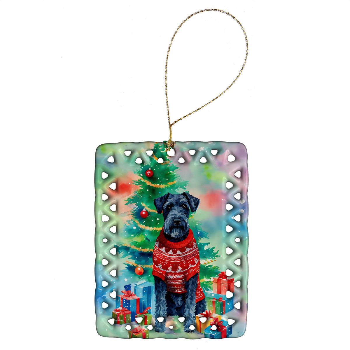 Kerry Blue Terrier Christmas Porcelain Ornament Christmas Tree Hanging Decorations For Home Christmas Holiday, Rectangle, Gift, Multicolor_maomaolike.com