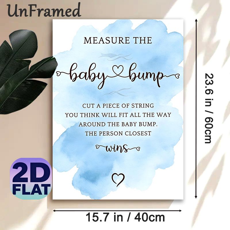 Baby Bump Measure Game Painting Poster, Light Blue Watercolor Style Poster, Interactive Party Game Decor Suitable For Baby Shower Gatherings_maomaolike.com