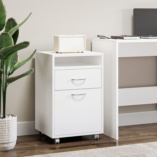 Mobile Storage Cabinet Organizer With Drawer And Cabinet, Printer Stand With Castors, White_maomaolike.com