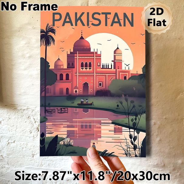 Pakistan Landmark Scenery Painting Poster, Warm-toned Retro Illustrated Poster, Travel-inspired Wall Decor Ideal For Living Room, Bedroom Or Study_maomaolike.com