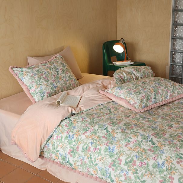 Wholesale INS Pastoral Style Pom-Pom Lace Four-Piece Set A-Side Full Pure Cotton B-Side Baby Fleece Autumn Winter_maomaolike.com