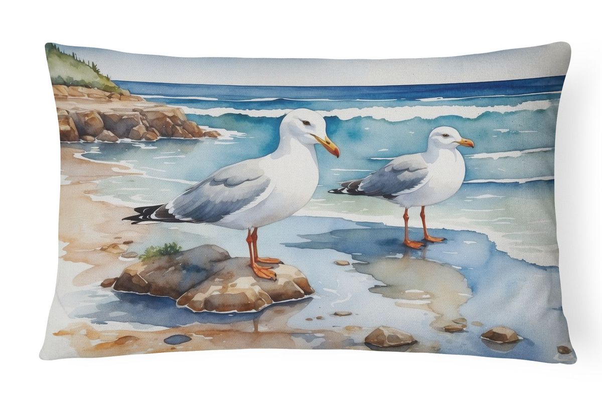 Birds, Birds, Birds Throw Pillow Throw Pillow For Indoor Couch Bed Outdoor Patio Washable, Gulls Scavenging 7519,12Hx16W_maomaolike.com