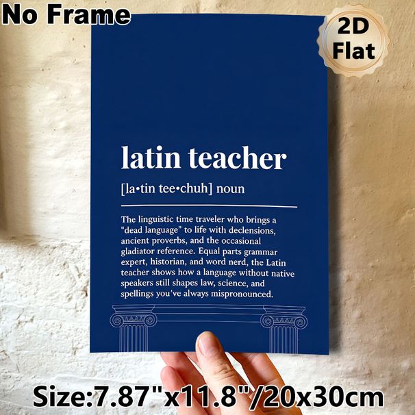 Latin Teacher Definition Painting Poster, Minimalist Typographic Dark Blue Poster With Greek Column Outline, Informative Humorous Decor Ideal For_maomaolike.com
