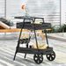 CREASION Mobile Bar Cart Iron Frame Rolling Serving Cart Home Bar Furniture With Storage Shelf For Wine Glasses Bottles_maomaolike.com
