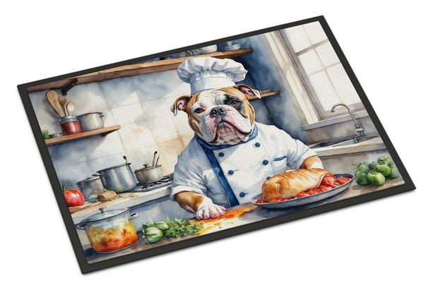 American Bulldog The Chef Doormat Front Door Mat Indoor Outdoor Rugs For Entryway, Non Slip Washable Low Pile, 24H X 36W_maomaolike.com