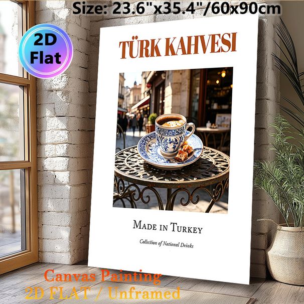 Turkish Coffee Themed Painting Poster, Warm-toned Vintage Outdoor Café Scene Poster, Showcases Authentic Turkish Coffee Culture, Ideal For Café_maomaolike.com