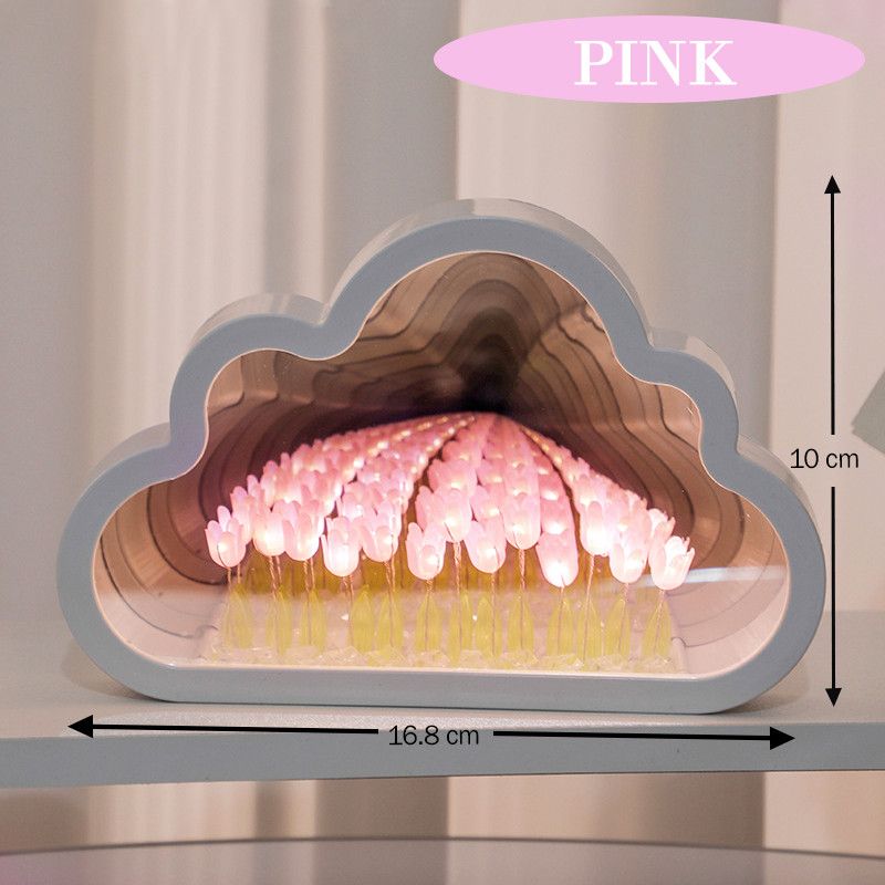 DIY Tulip Mirror Cloud Lamp, USB Recharge Cute Floral Lampu Malam, Handmade Flower Decor Night Light Bedroom Desktop Selfie Background Gift_maomaolike.com