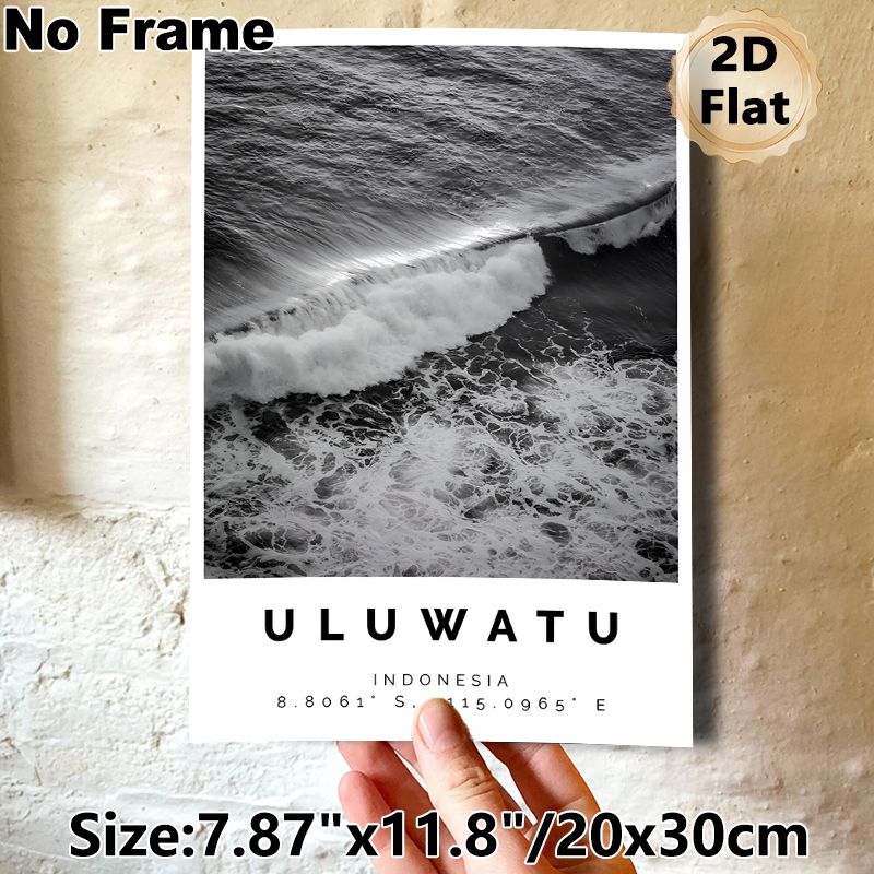 Uluwatu Ocean Wave Painting Poster, Monochrome Minimalist Crashing Sea Wave Scene Poster, Calming Coastal Decor Ideal For Living Room, Bedroom And_maomaolike.com