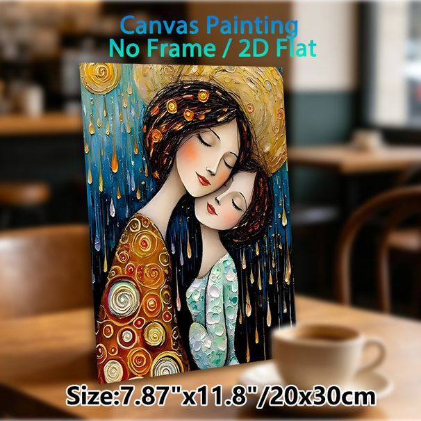 Mother & Daughter Embrace Painting Poster, Rich Textured Ornate Artistic Poster, Heartwarming Affectionate Decorative Piece Ideal For Living Room_maomaolike.com