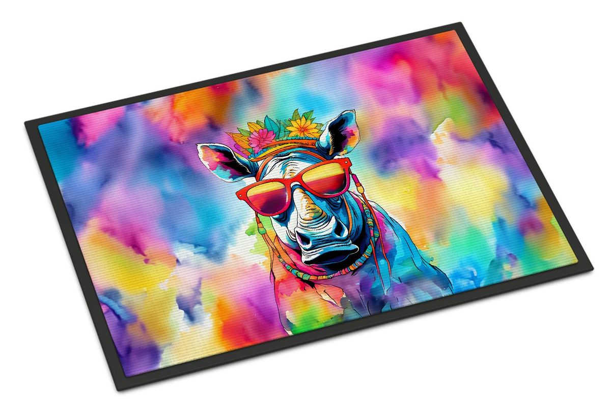 Hippie Animal Rhinoceros Doormat Front Door Mat Indoor Outdoor Rugs For Entryway, Non Slip Washable Low Pile, 24H X 36W_maomaolike.com