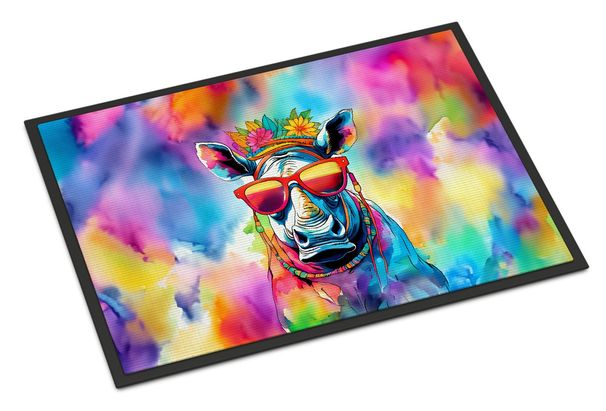 Hippie Animal Rhinoceros Doormat Front Door Mat Indoor Outdoor Rugs For Entryway, Non Slip Washable Low Pile, 24H X 36W_maomaolike.com