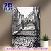 Vintage Cobblestone Alleyway Painting Poster, Monochrome Linocut-style Poster, Classic Nostalgic Urban Scene With Old Buildings And Street Lamp_maomaolike.com