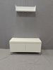 Wall-Mounted Entryway Shelf With Hooks And Storage Bench Set, Modern White Shoe Cabinet With Cushion And Closed Storage For Hallway, Bedroom, Or Mudroom_maomaolike.com