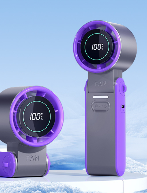 High-Speed Cooling Ice Pack Handheld Outdoor Portable Foldable Small Neck Fan Digital Display Stepless Speed Regulation_maomaolike.com