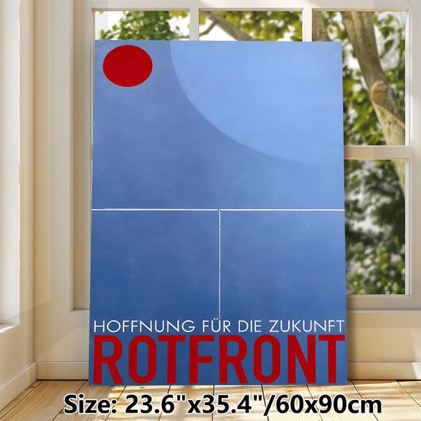 Abstract Geometric Painting Poster, Minimalist Blue-toned Poster With Bold Red Circle & White Lines, Sleek Modern Decor For Living Room, Office Wall_maomaolike.com