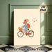 Cycling Mouse Painting Poster, Soft-toned Cute Cartoon Poster, Whimsical Design Featuring Mouse In Striped Outfit Riding Bike With Bread Basket And_maomaolike.com