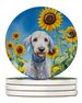 Bedlington Terrier In Sunflowers Large Sandstone Coasters Pack Of 4 Absorbent Round Coasters Decor Gifts For Men Or Women, 4 In, Multicolor_maomaolike.com