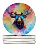 Hippie Animal Moose Large Sandstone Coasters Pack Of 4 Absorbent Round Coasters Decor Gifts For Men Or Women, 4 In, Multicolor_maomaolike.com