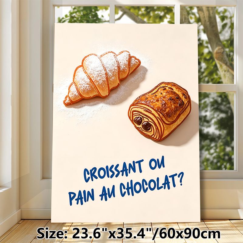 French Pastry Themed Painting Poster, Warm-toned Stylized Croissant & Pain Au Chocolat Poster, Appetizing Baked Goods Artwork, Suitable For Kitchen_maomaolike.com