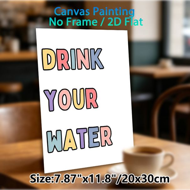 Drink Your Water Themed Painting Poster, Pastel Color Cartoon Lettering Poster, Gentle Daily Reminder Ideal For Kitchen And Living Room Wall Decor_maomaolike.com