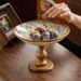 9-Inch Vintage Pedestal Fruit Bowl - Hand-Painted Blue Hibiscus Ceramic On Solid Wood Base, Elegant Serving Tray For_maomaolike.com