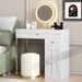 31.5" Makeup Vanity Desk With Lighted Mirror, Luxury Dressing Table With 2 Drawers And 1 Cabinet, 3 Lighting Modes Available For Bedroom, White-Gold_maomaolike.com