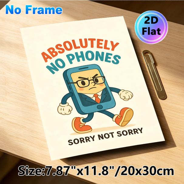 No Phones Themed Painting Poster, Vintage Cartoon Grumpy Anthropomorphic Phone Poster, Clear No-Phone Reminder, Ideal For Office, Meeting Room And_maomaolike.com