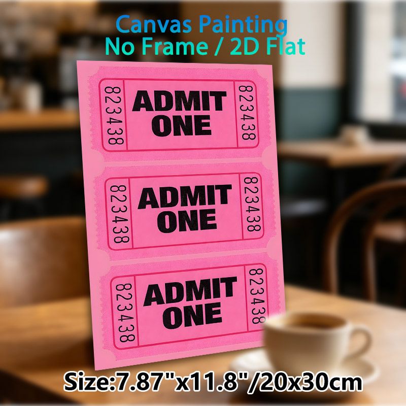 Admit One Ticket Painting Poster, Vibrant Pink Retro Ticket Pattern Poster, Stylish Decorative Accent Ideal For Home Theater, Living Room And_maomaolike.com