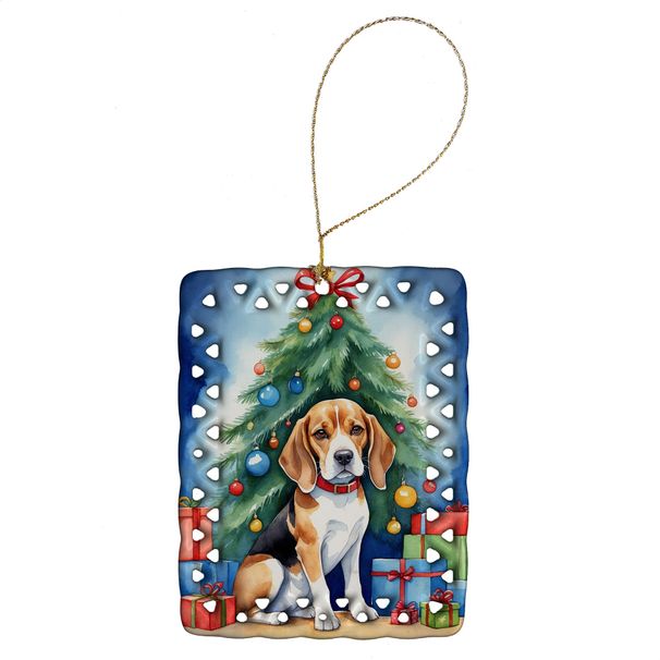 Beagle Christmas Reindeer Porcelain Ornament Christmas Tree Hanging Decorations For Home Christmas Holiday, Rectangle, Gift, Multicolor_maomaolike.com