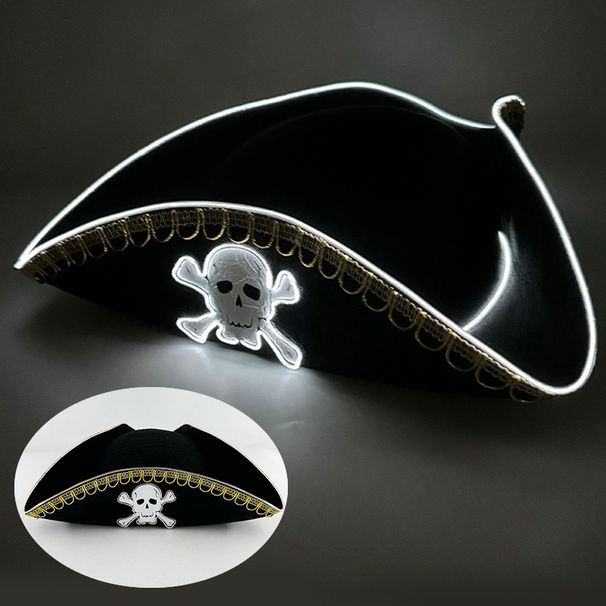 Halloween Cos Performance Costume Props Caribbean Gold Edge Pirate Captain Hat LED Luminous Skull Pirate Hat_maomaolike.com