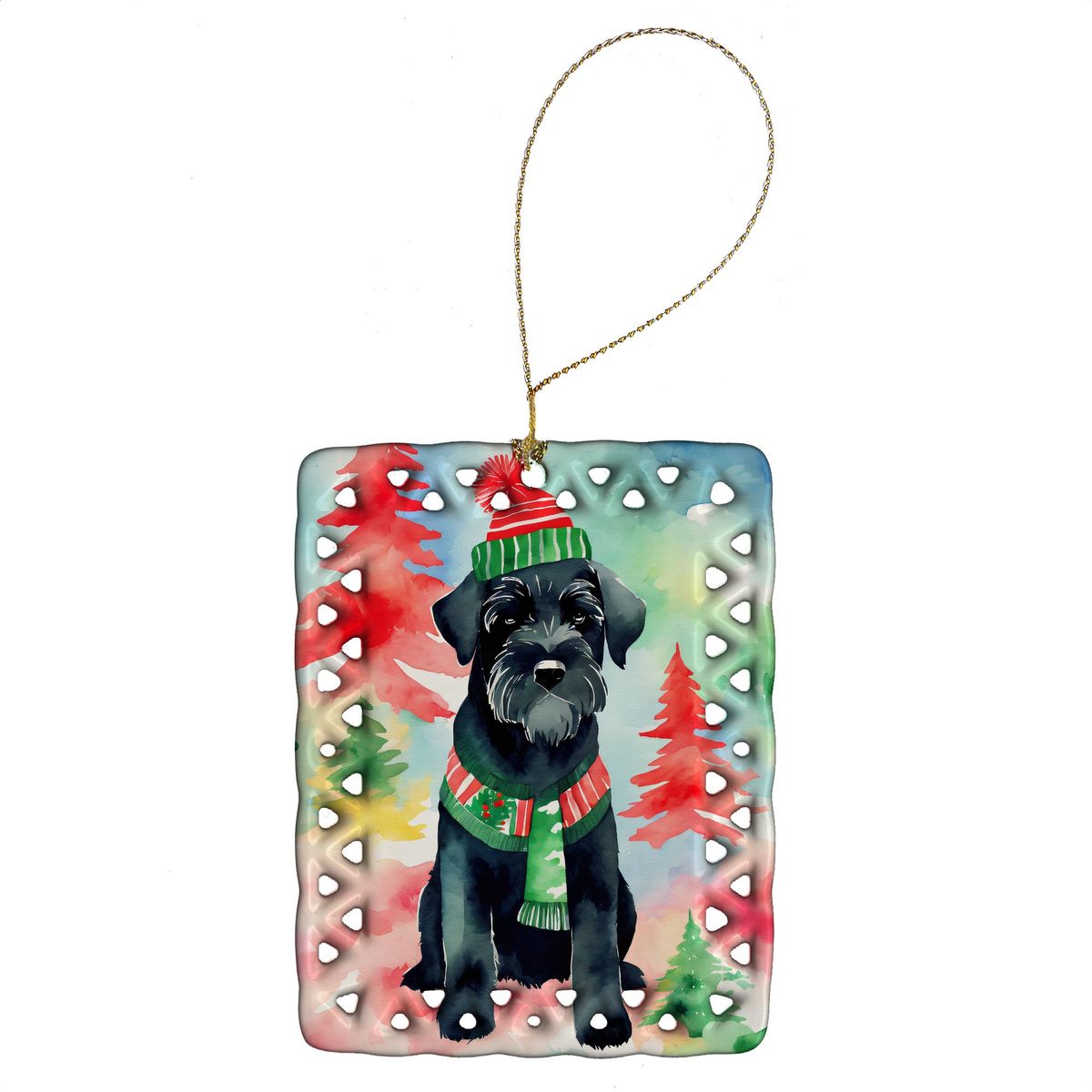 Schnauzer Christmas Porcelain Ornament Christmas Tree Hanging Decorations For Home Christmas Holiday, Rectangle, Gift, Multicolor_maomaolike.com