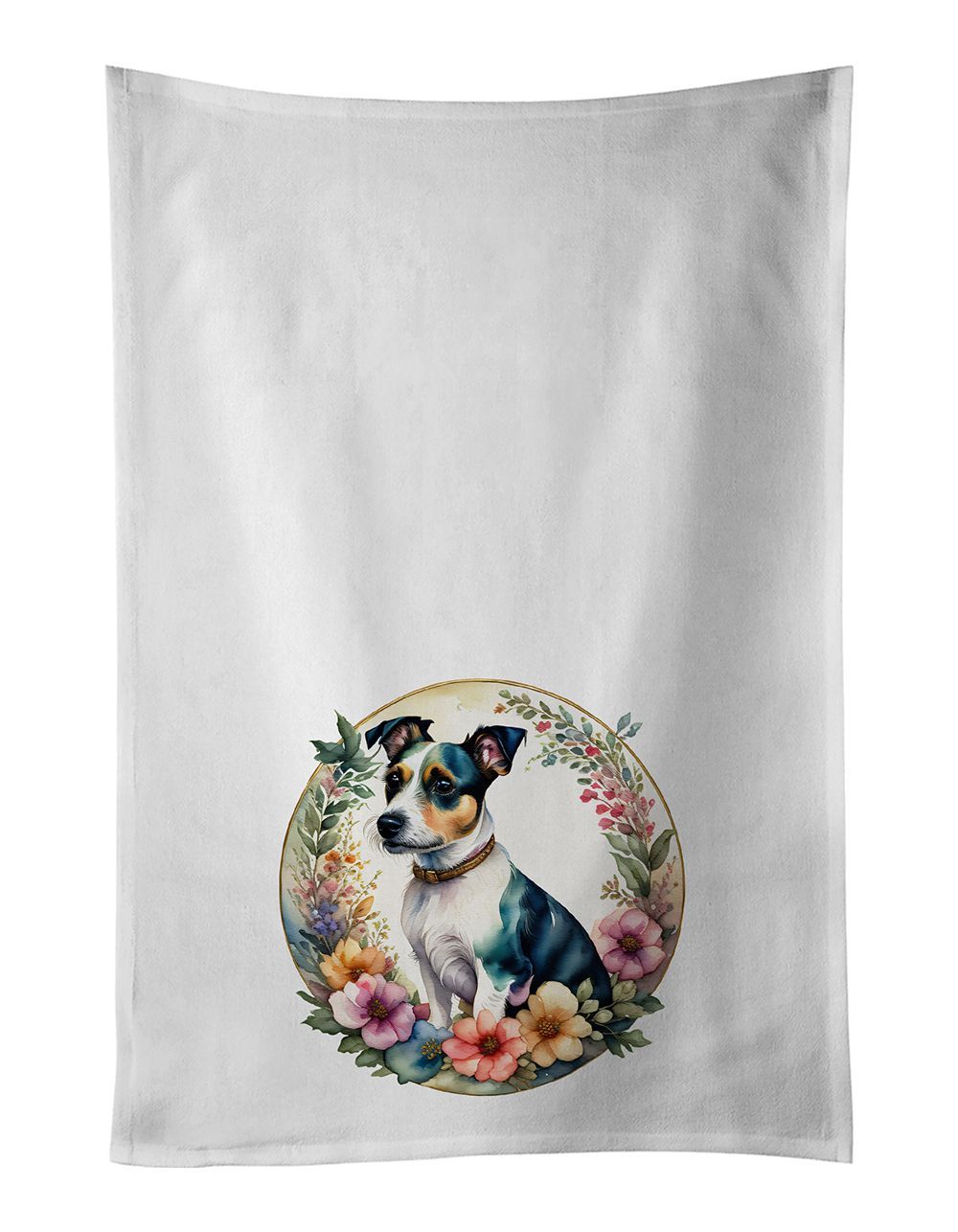 Jack Russell Terrier And Flowers Kitchen Towel Set Of 2 White Dish Towels Decorative Bathroom Hand Towel For Hand, Face, Hair, Yoga, Tea, Dishcloth, 19 X 28", White_maomaolike.com