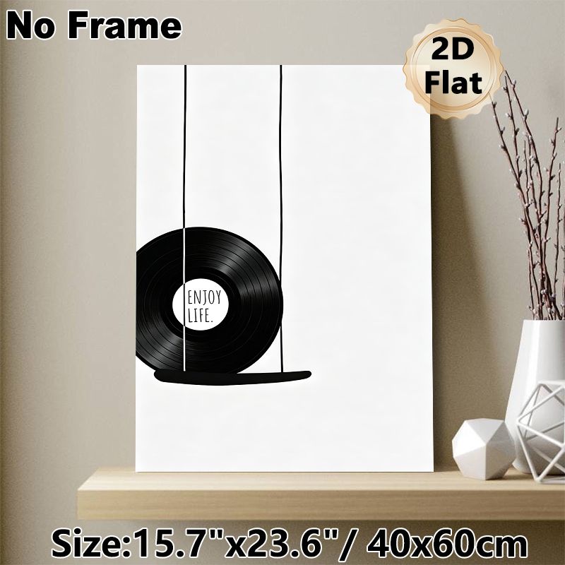 Vinyl Record Themed Painting Poster, Minimalist Black & White Graphic Poster, Stylish Music-inspired Decor With "Enjoy Life" Quote, Ideal For Living_maomaolike.com