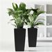 Square Planter For Indoor Or Outdoor Use, 22-Inch High Rattan Design Flower Pot With Automatic Watering System For Porch, Patio, Backyard, Makes Keeping Flowers Easier (Pack Of 2, Black)_maomaolike.com