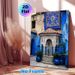 Moroccan Blue Courtyard Painting Poster, Vibrant Traditional Islamic Mosaic Style Poster, Brings Exotic Cultural Charm, Ideal For Living Room And_maomaolike.com
