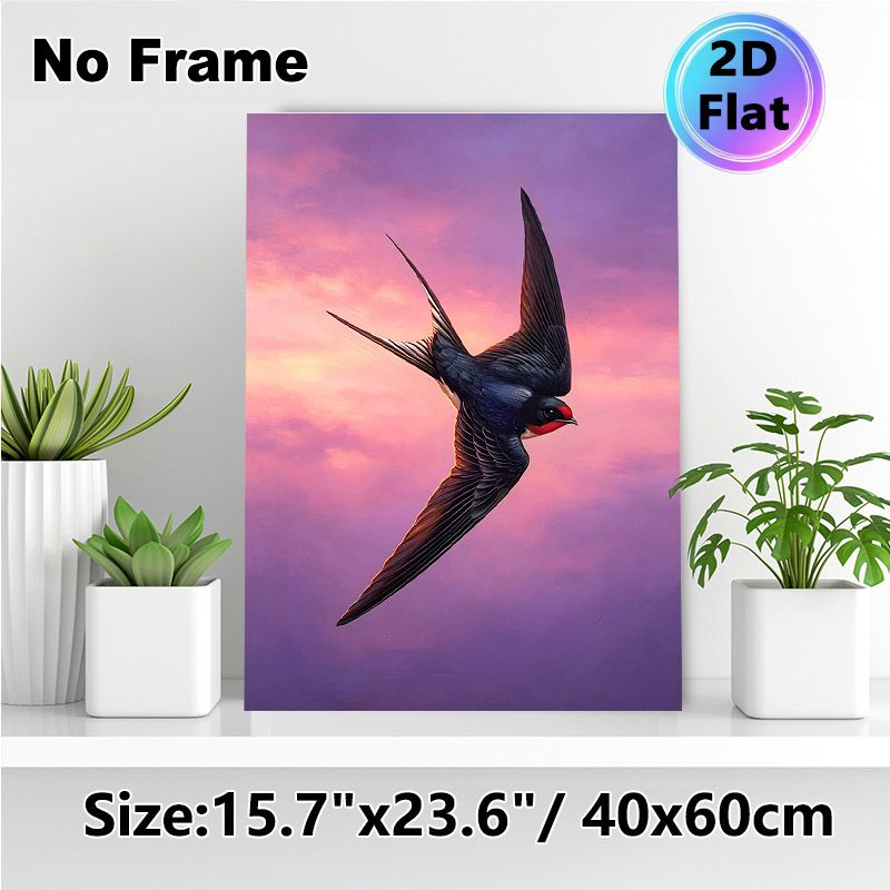 Swallow Themed Painting Poster, Realistic Detailed Swallow Flying In Vibrant Pink-Purple Sky Poster, Elegant Bird Artwork, Ideal For Living Room_maomaolike.com