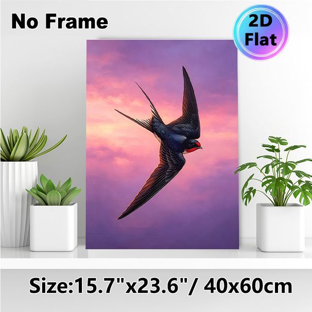 Swallow Themed Painting Poster, Realistic Detailed Swallow Flying In Vibrant Pink-Purple Sky Poster, Elegant Bird Artwork, Ideal For Living Room_maomaolike.com