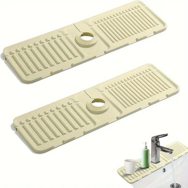 2Pcs Kitchen Sink Splash Guard - Silicone Faucet Handle Drip Catcher Tray Behind Faucet, Kitchen Gadgets Sink Accessories For Kitchen Counter And Bathroom_maomaolike.com
