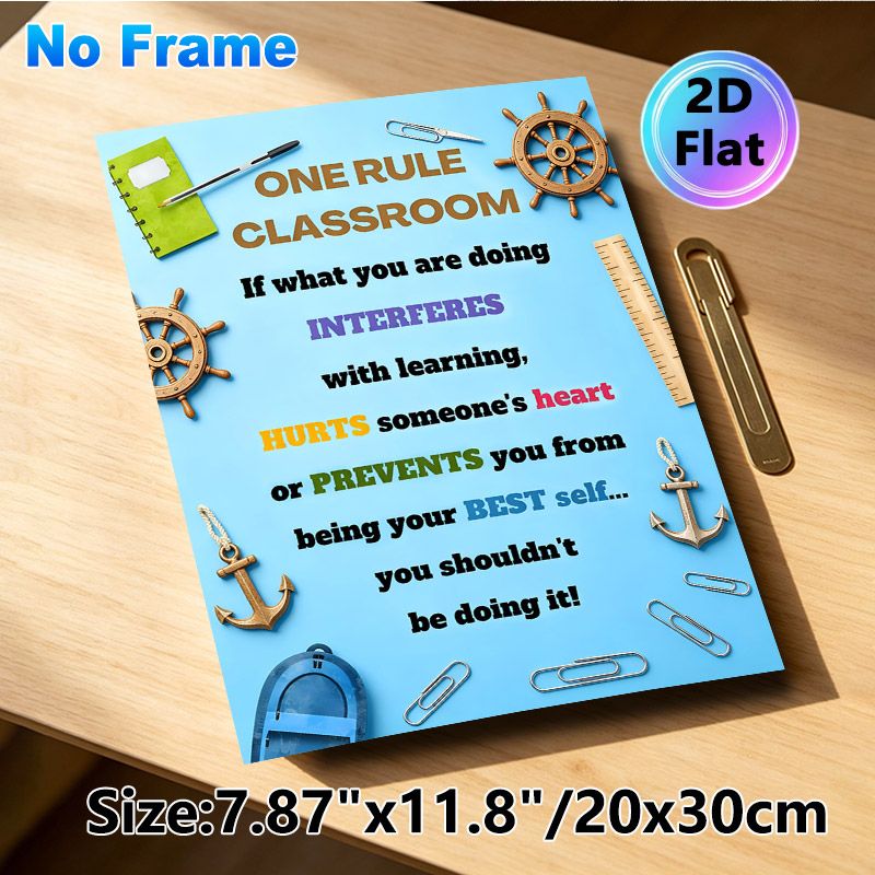 Nautical Themed Classroom Rule Painting Poster, Vibrant Colorful Typography With Nautical Decor Elements Poster, Clearly Outlines Positive Classroom_maomaolike.com
