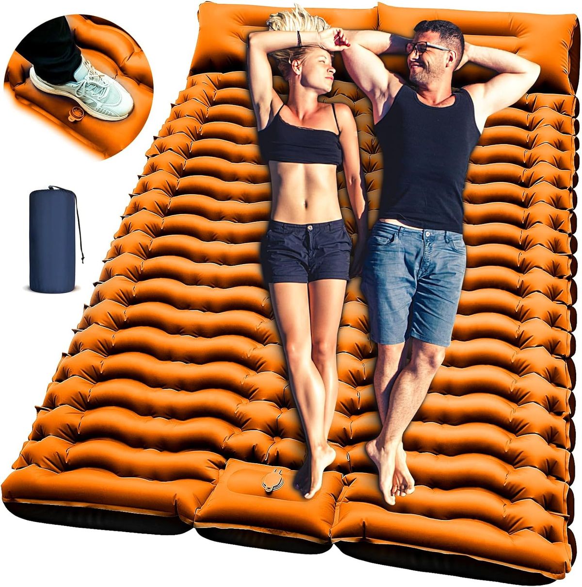 Double Sleeping Pad - Self Inflating 4" Extra-Thick for 2 Person with Pillow Built-in Foot Pump Inflatable Sleeping Mat for Backpacking, Hiking_maomaolike.com