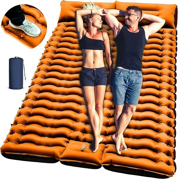 Double Sleeping Pad - Self Inflating 4" Extra-Thick for 2 Person with Pillow Built-in Foot Pump Inflatable Sleeping Mat for Backpacking, Hiking_maomaolike.com