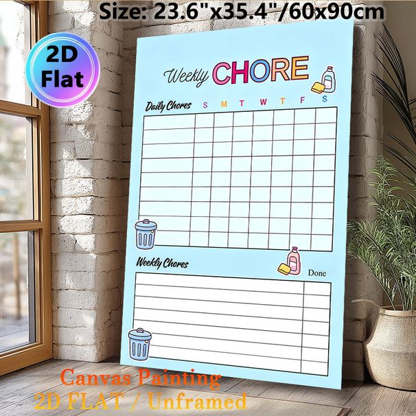 Weekly Chore Chart Painting Poster, Colorful Cartoon-style Chore Planner Poster, Functional Tracker To Organize Daily & Weekly Household Tasks For_maomaolike.com