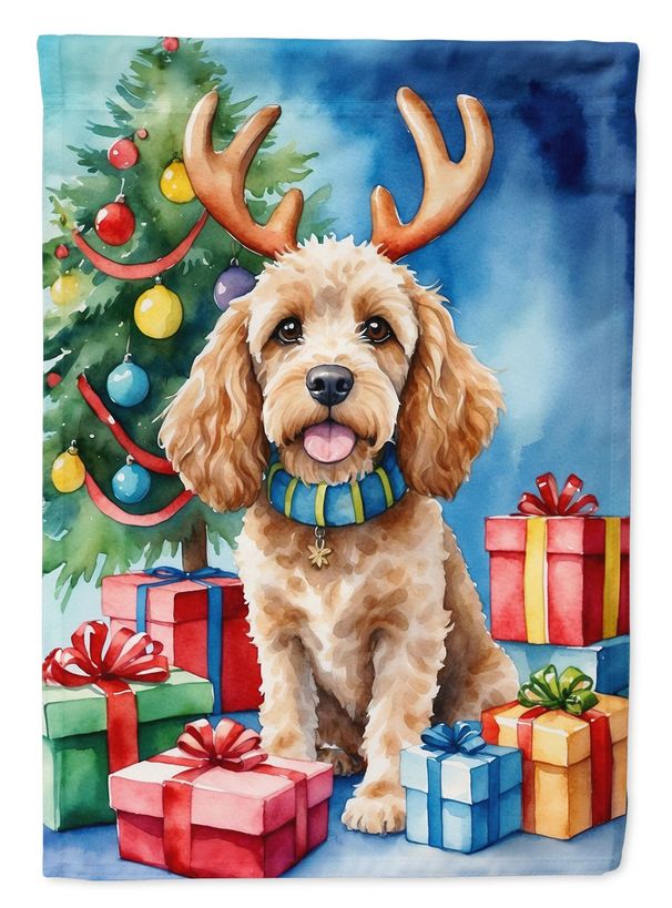 Cockapoo Christmas Reindeer House Flag Large Porch Sleeve Pole Decorative Outside Yard Banner Artwork Wall Hanging, Polyester, House Size, Multicolor_maomaolike.com