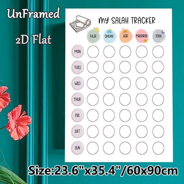 Islamic Salah Tracker Painting Poster, Pastel-colored Cute Illustrated Poster, Weekly Prayer Tracking Chart To Monitor Daily Salah Routines, Suitable_maomaolike.com