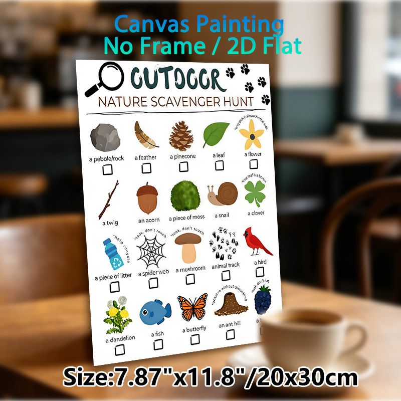 Outdoor Nature Scavenger Hunt Painting Poster, Bright Illustrated Natural Items Poster, Practical Exploration Checklist, Ideal For Outdoor Adventures_maomaolike.com