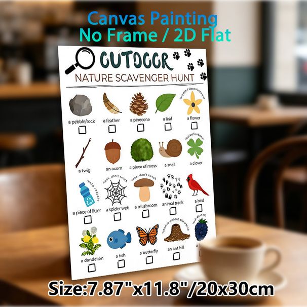 Outdoor Nature Scavenger Hunt Painting Poster, Bright Illustrated Natural Items Poster, Practical Exploration Checklist, Ideal For Outdoor Adventures_maomaolike.com