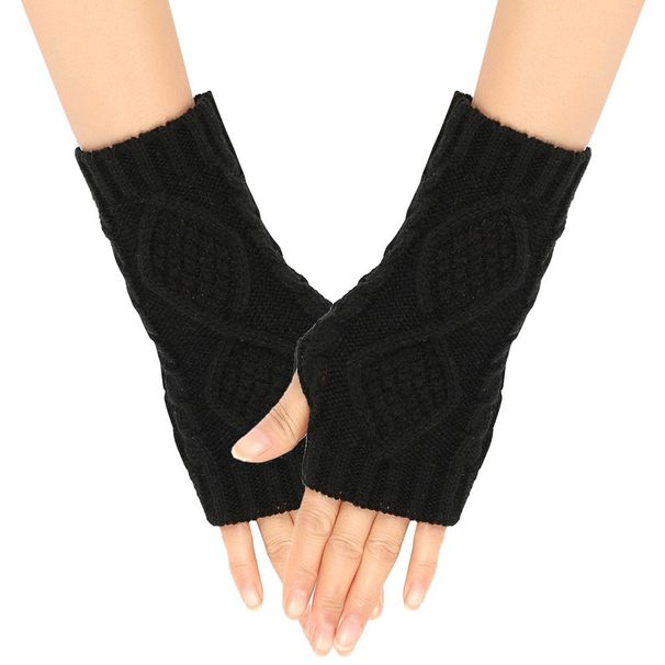 Unisex Diamond wool gloves knitted acrylic half finger men's and women's cycling warm open-finger sleeve sleeve_maomaolike.com