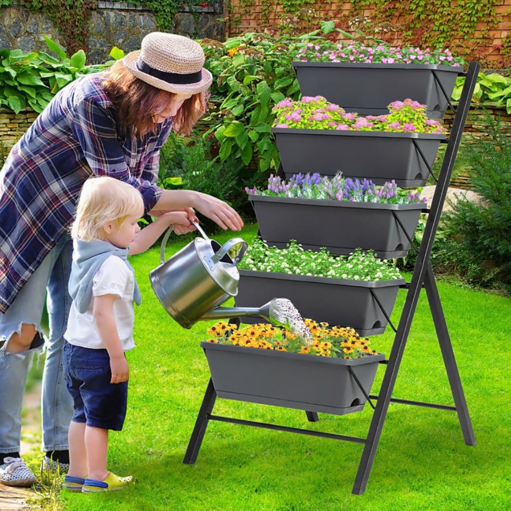 5-Tier Raised Garden Bed With Water Drainage For Flowers Vegetables_maomaolike.com