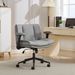 Cross Legged Chair With Flip-Up Armrests Leather, Cross Legged Office Chair On Wheels, Comfy Swivel Chair With Wide Seat For Home Office, Vanity, Ergonomic Desk Chair Adjustable, Grey_maomaolike.com